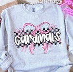 Cardinals Pink Bow with Checks Mascot DTF Transfer