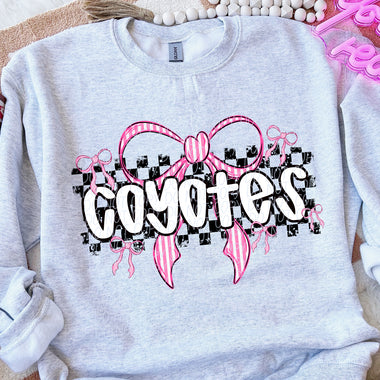 Coyotes Pink Bow with Checks Mascot DTF Transfer
