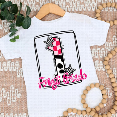 1ST Grade in Pink/Black DTF Transfer (ECH)