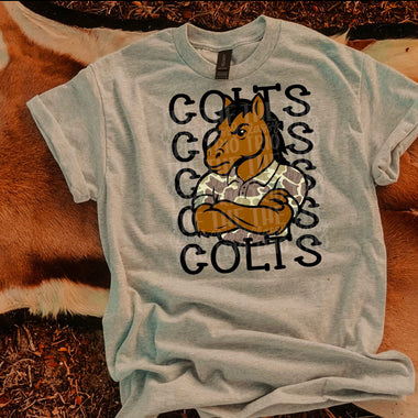 Colts Camo Stacked Mascot DTF Transfer