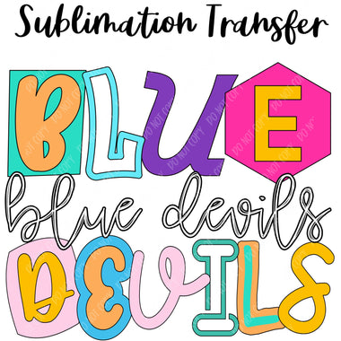 Blue Devils Mascot Funky Sublimation Transfer