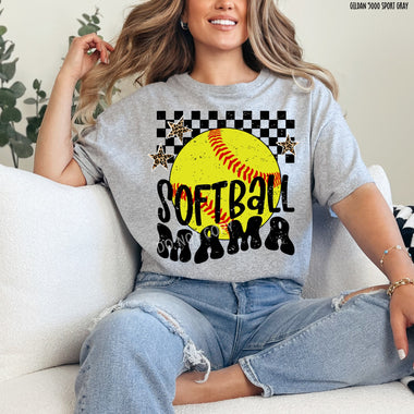 Softball Mama Checkered Screen Print Transfer Y31