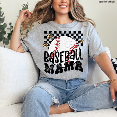 Baseball Mama Checkered Screen Print Transfer R77