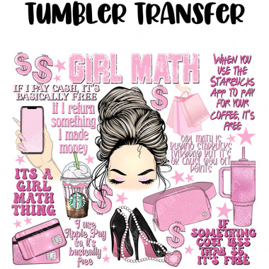 Girl Math Tumbler Seamless  Sublimation Transfer