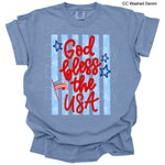 God Bless the USA Blue Stripe Background DTF Transfer (CC)