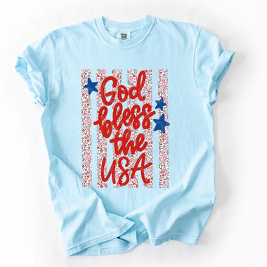 God Bless the USA Floral Stripe Background DTF Transfer (CC)