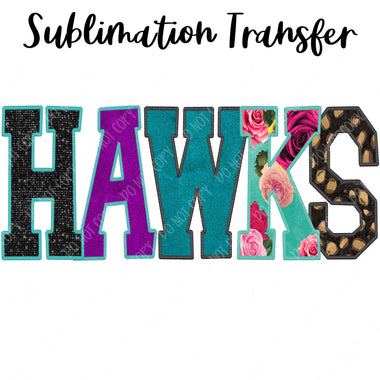 Hawks Floral Mascot Sublimation Transfer