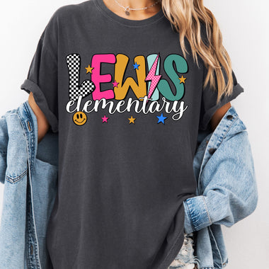 Lewis Elementary Mix Print Preppy Mascot DTF Transfer