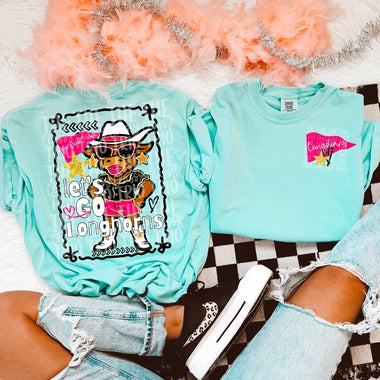 Glam Mascot LONGHORNS Front and Back DTF Transfer