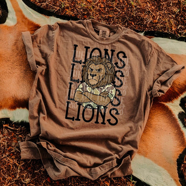 Lions Camo Stacked Mascot DTF Transfer