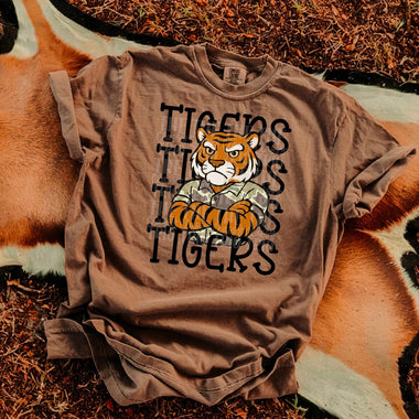 Tigers Camo Stacked Mascot DTF Transfer