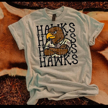Hawks Camo Stacked Mascot DTF Transfer