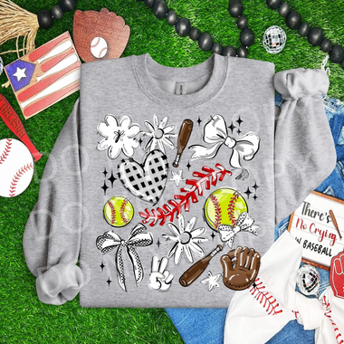 Play Ball Collage Softball WHITE DTF Transfer