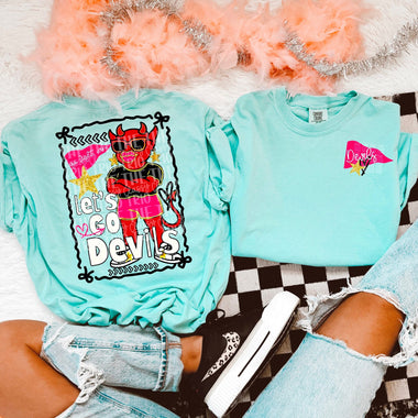 Glam Mascot DEVILS Front and Back DTF Transfer