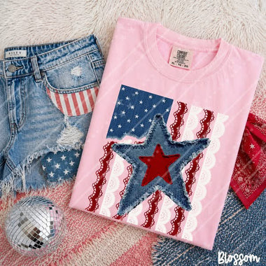 Tattered Star with flag DTF Transfer (C&Co)