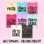 Glitz and Glam Falcons Mascot Grade Level DTF Transfer (CT)