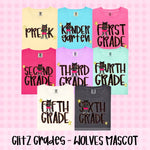 Glitz and Glam Wolves Mascot Grade Level DTF Transfer (CT)