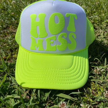 Hot Mess Neon Yellow Mesh Trucker Hat