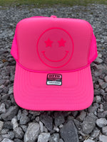 Happy Face Outline Neon Trucker Hat