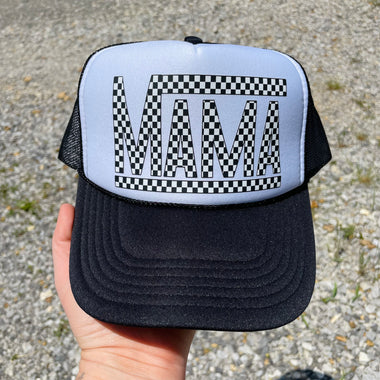 Mama Checkered White with Neon Mesh Trucker Hat