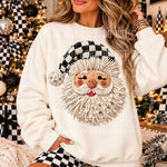 Checkered Hat Faux Yarn Santa DTF Transfer (SSB-OD)