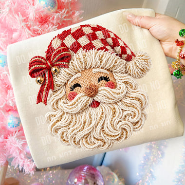 Red Checkered Hat Faux Yarn Santa DTF Transfer (SSB-OD)