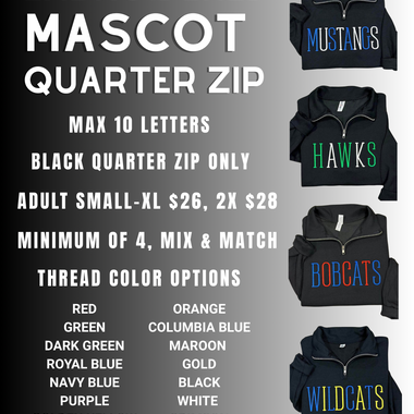 CUSTOM Mascot Wholesale Embroidered Quarter Zip Sweatshirt