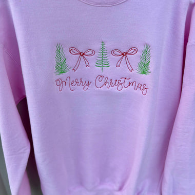 Merry Christmas Trees and Bow Wholesale Embroidered Sweatshirt