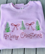 Merry Christmas Trees and Bow Wholesale Embroidered Sweatshirt