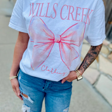 Custom Business Name Pink Bow DTG Printed Tee