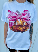 Sequin Pumpkin Pink Bow Wholesale Tee
