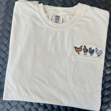 Chicken Embroidered Pocket Wholesale Tee