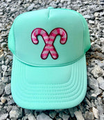 Pink Candy Canes Embroidered Patch Trucker Hat