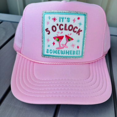 5 O'Clock Somewhere Glitter Embroidered Patch Trucker Hat