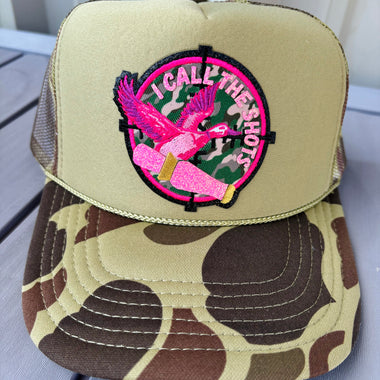 I Call the Shots Duck Camo Glitter Embroidered Patch Trucker Hat