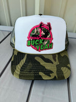 Buck Yeah Hunting Camo Glitter Embroidered Patch Trucker Hat