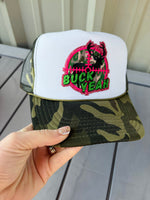 Buck Yeah Hunting Camo Glitter Embroidered Patch Trucker Hat