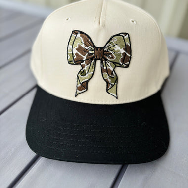 Camo Bow Coquette Embroidered Patch Classic Fit Black Bill Hat