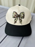 Camo Bow Coquette Embroidered Patch Classic Fit Black Bill Hat