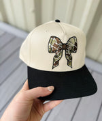 Camo Bow Coquette Embroidered Patch Classic Fit Black Bill Hat