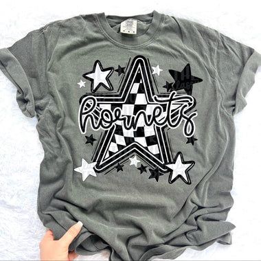 Hornets Checkered Star Mascot DTF Transfer (CT)