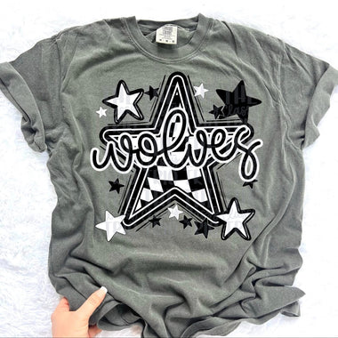 Wolves Checkered Star Mascot DTF Transfer (CT)