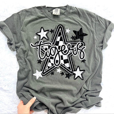 Tigers Checkered Star Mascot DTF Transfer (CT)
