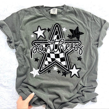 Panthers Checkered Star Mascot DTF Transfer (CT)