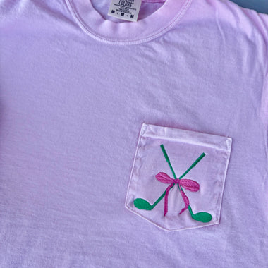Golf Club Bow Embroidered Pocket Wholesale Tee