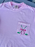 Golf Club Bow Embroidered Pocket Wholesale Tee
