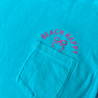 Beach Happy Bow Embroidered Pocket Wholesale Tee