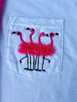 Fuzzy Flamingo Embroidered Pocket Wholesale Tee