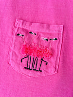 Fuzzy Flamingo Embroidered Pocket Wholesale Tee