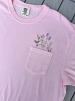 Flower Embroidered Pocket Bright Color Wholesale Tee